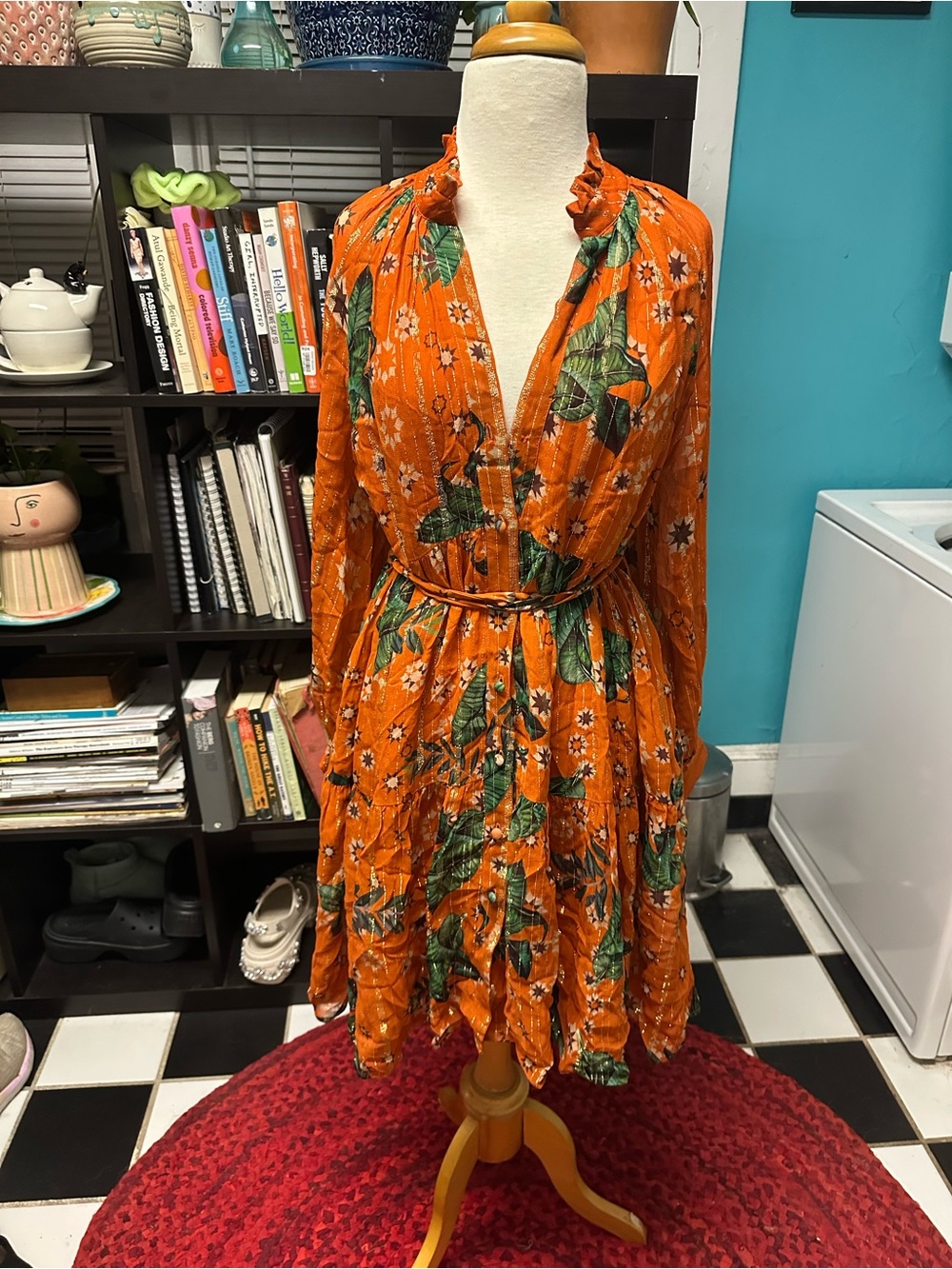 Anthropologie Emily lovelock Orange Floral Long-Sleeve Women's Dress